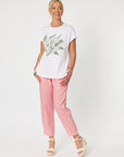 GORDON SMITH-  SARAH RIB WAIST LINEN PANT. Coral