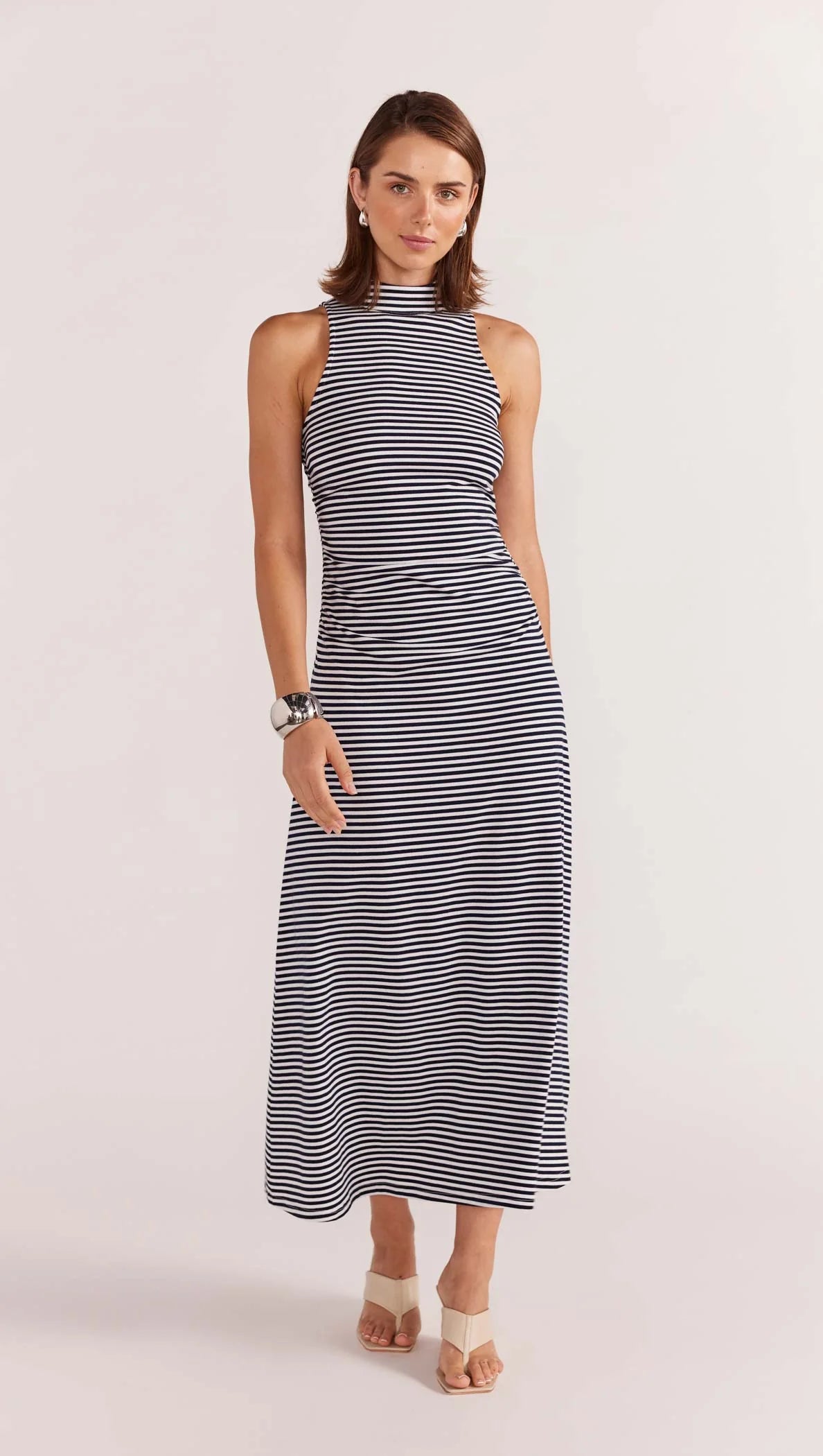 STAPLE THE LABEL-  Elle Midi dress. Blue/ White Stripe