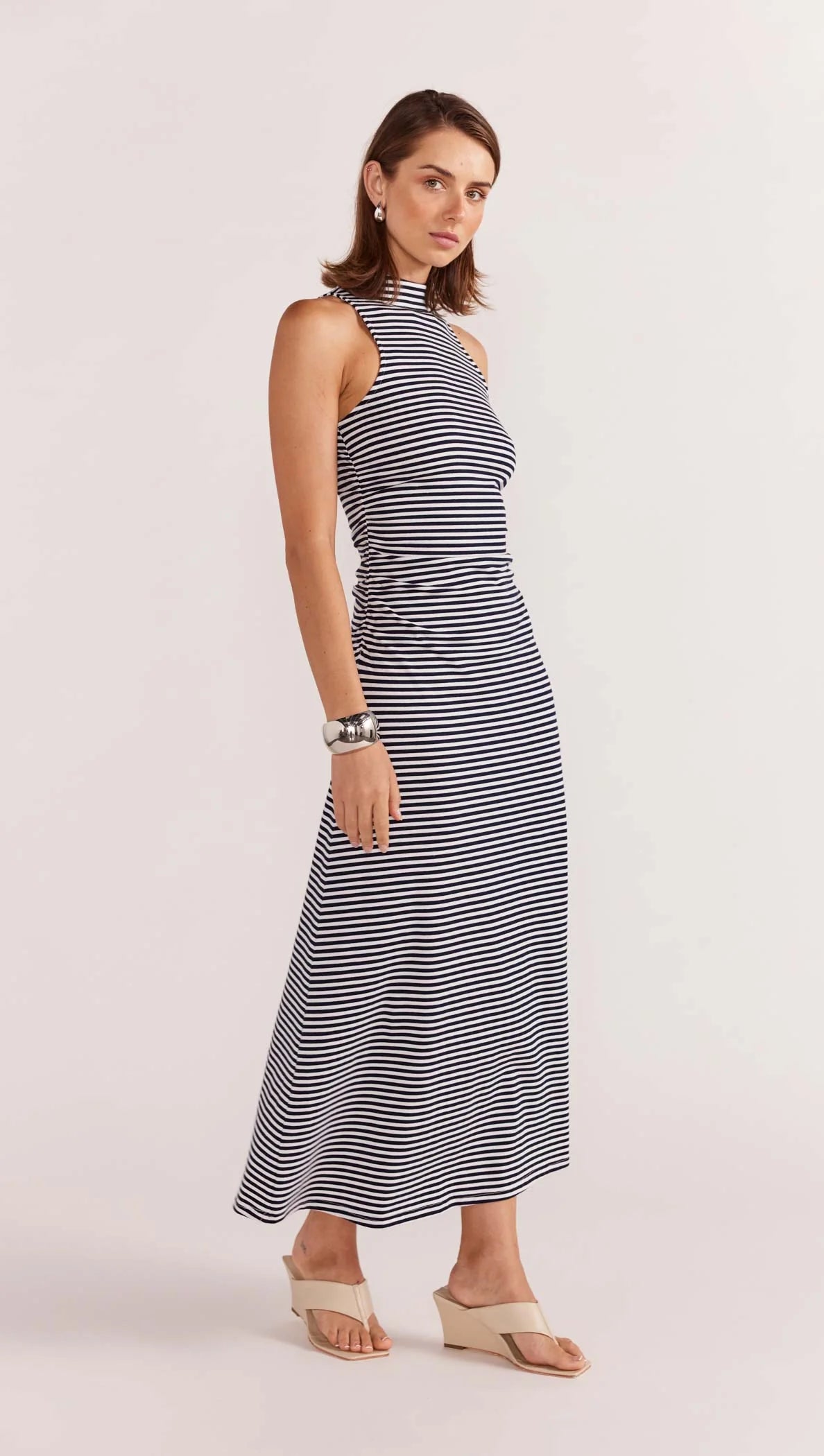 STAPLE THE LABEL-  Elle Midi dress. Blue/ White Stripe