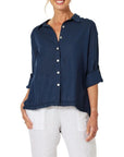 GORDON SMITH - Frill Hem Linen Shirt in Navy