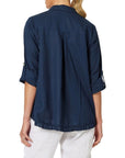 GORDON SMITH - Frill Hem Linen Shirt in Navy
