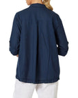 GORDON SMITH - Frill Hem Linen Shirt in Navy