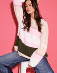 Cartel and Willow Kai Knit Sweater - Khaki  Pink Stripe
