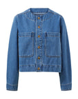 CERES- Collarless Denim Jacket.  Indigo Blue