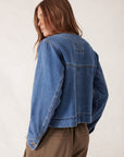 CERES- Collarless Denim Jacket.  Indigo Blue