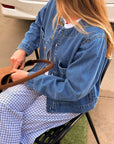 CERES- Collarless Denim Jacket.  Indigo Blue