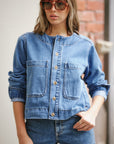 CERES- Collarless Denim Jacket.  Indigo Blue
