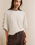 CERES - Lucy Relaxed Sleeve Tee - Brown / Cream