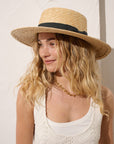 Black Ribbon Trim Straw Boater Hat