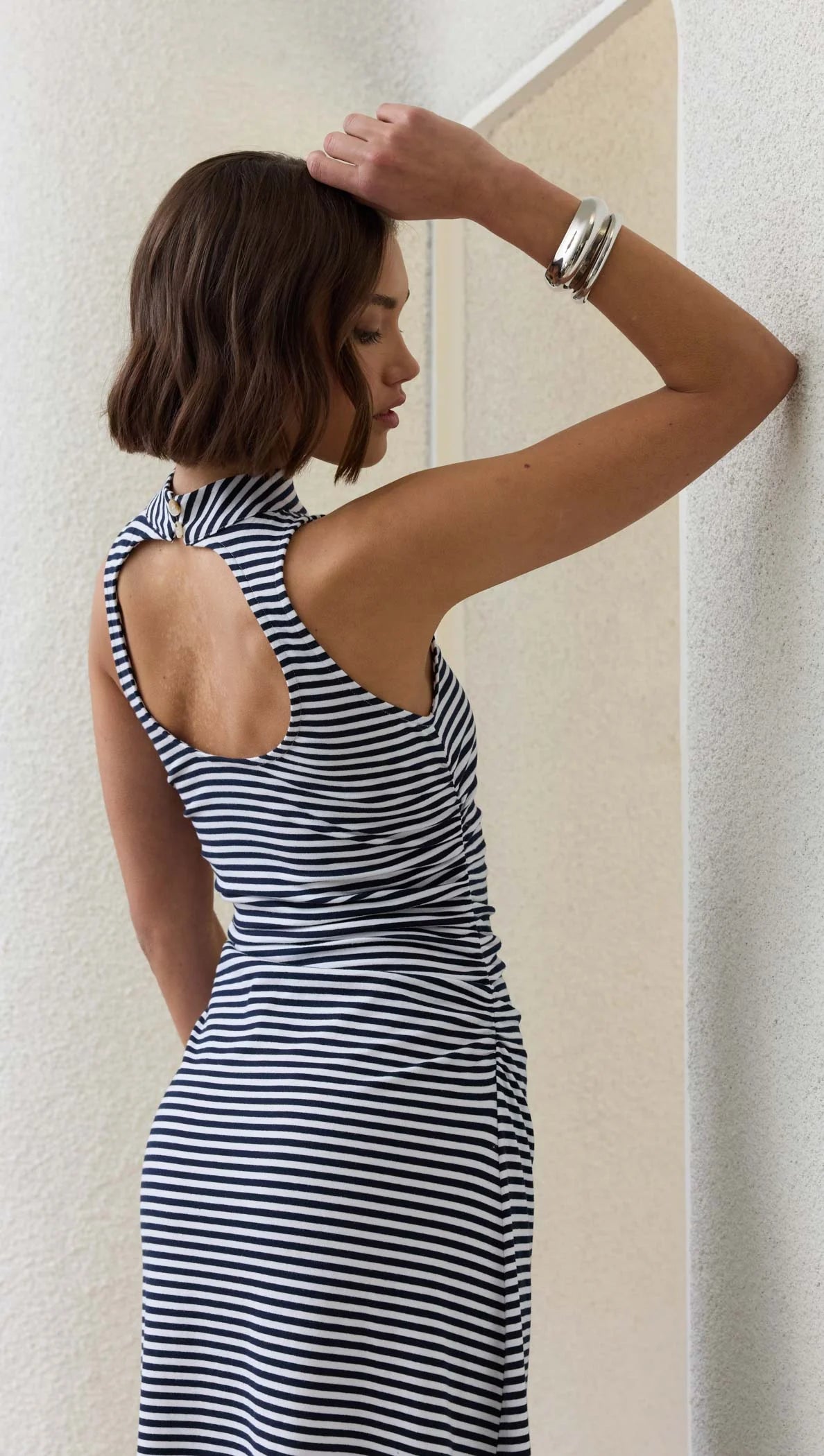 STAPLE THE LABEL-  Elle Midi dress. Blue/ White Stripe