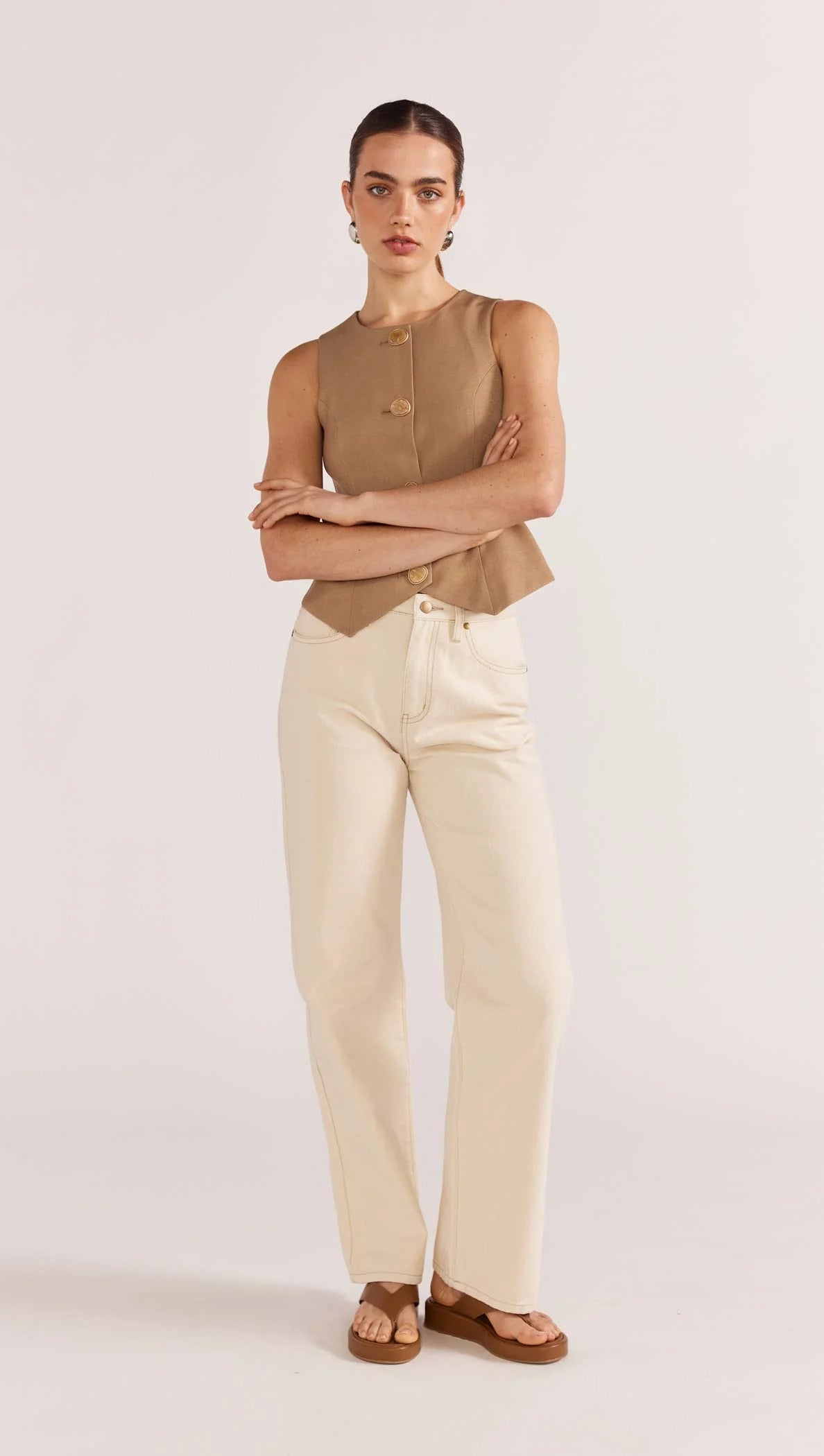 STAPLE THE LABEL- BAXTER STRAIGHT LEG JEANS- ECRU