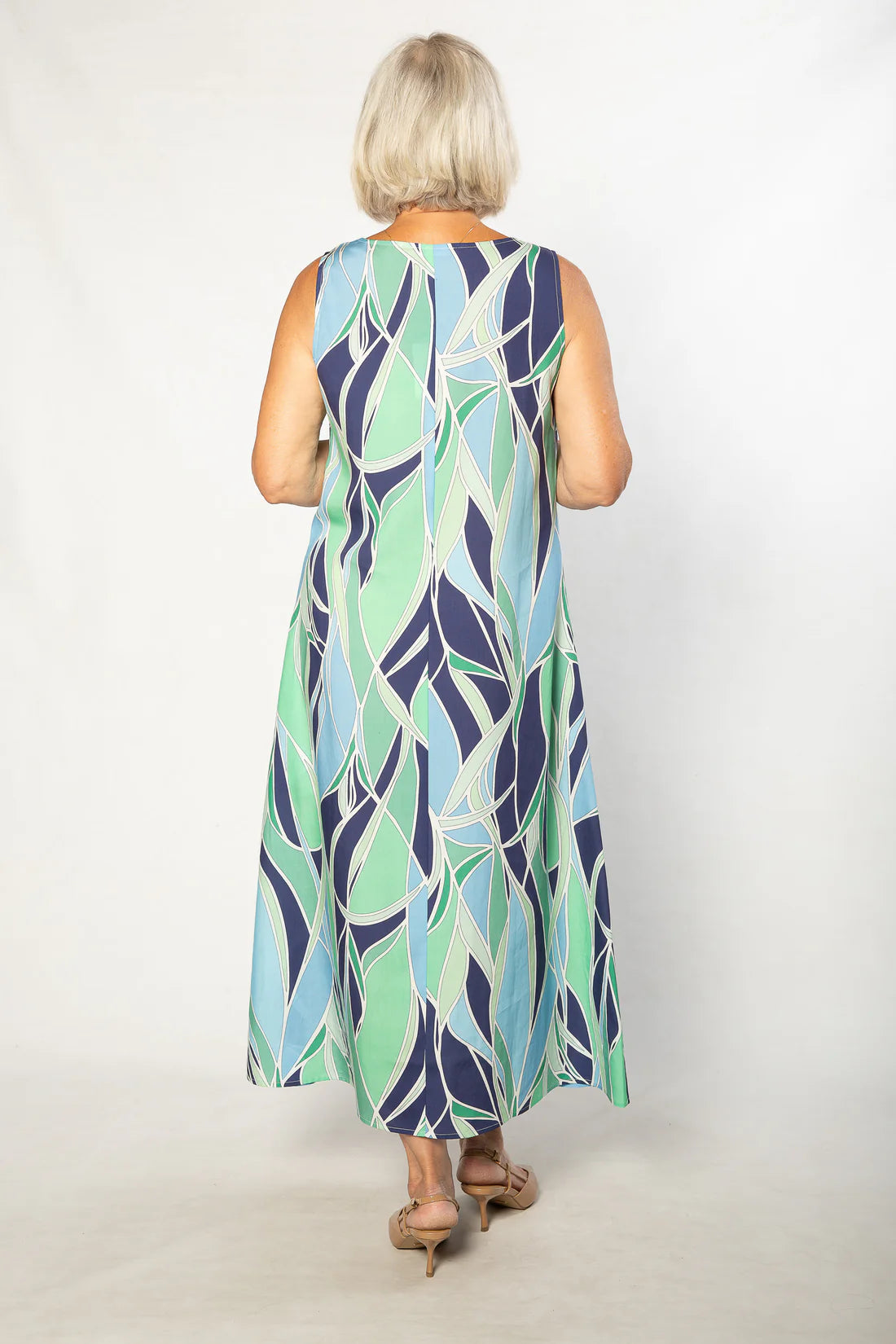 EQUINOX - Gaudi Ocean Blues print Sleeveless Shift Dress 7811 - Green/Blue