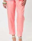 GORDON SMITH-  SARAH RIB WAIST LINEN PANT. Coral