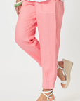 GORDON SMITH-  SARAH RIB WAIST LINEN PANT. Coral