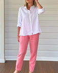 GORDON SMITH-  SARAH RIB WAIST LINEN PANT. Coral