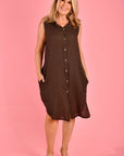 LA SOFIA-  Lia Linen Dress.  Chocolate