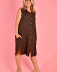 LA SOFIA-  Lia Linen Dress.  Chocolate