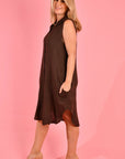LA SOFIA-  Lia Linen Dress.  Chocolate