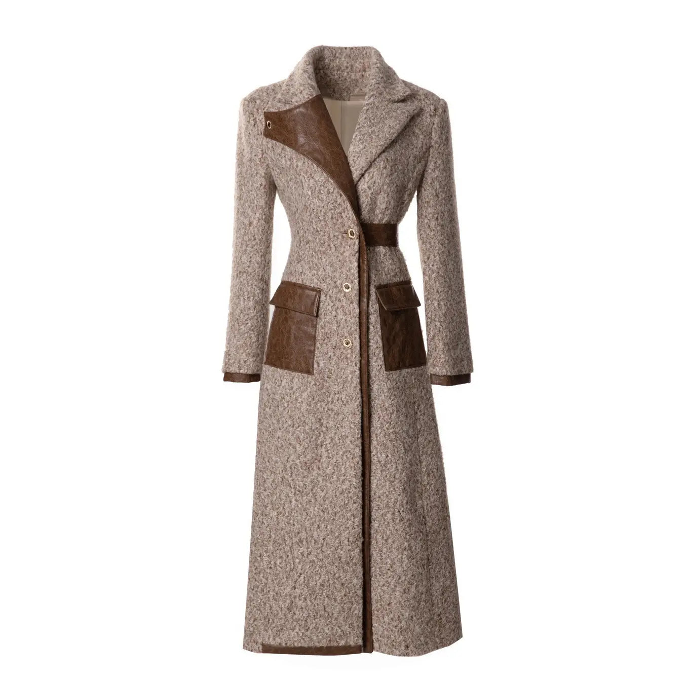 PRODUCT SEEKER - Women's Long Winter Coat with Wool & Pu Leather