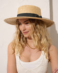 Black Ribbon Trim Straw Boater Hat