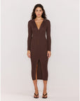 MINK PINK - Keana Knit Midi Dress - Chocolate