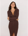 MINK PINK - Keana Knit Midi Dress - Chocolate
