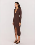 MINK PINK - Keana Knit Midi Dress - Chocolate