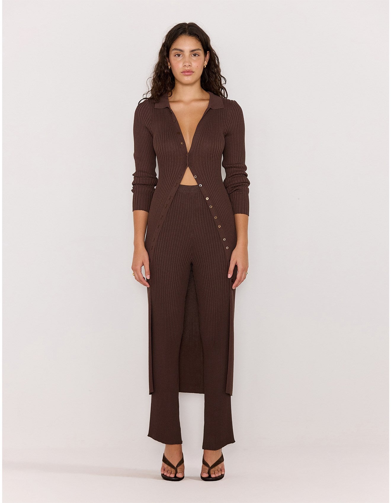 MINK PINK - Keana Knit Midi Dress - Chocolate