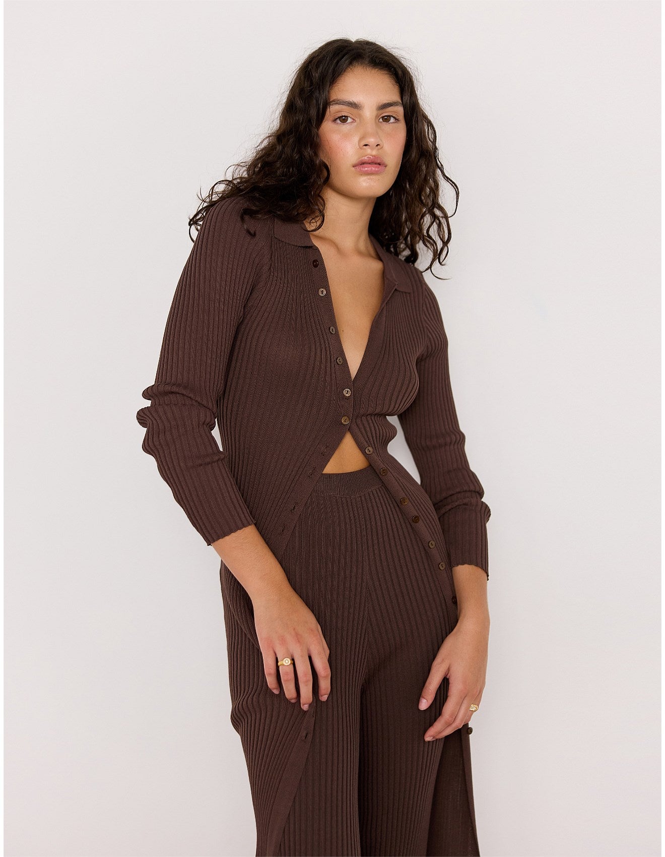 MINK PINK - Keana Knit Midi Dress - Chocolate