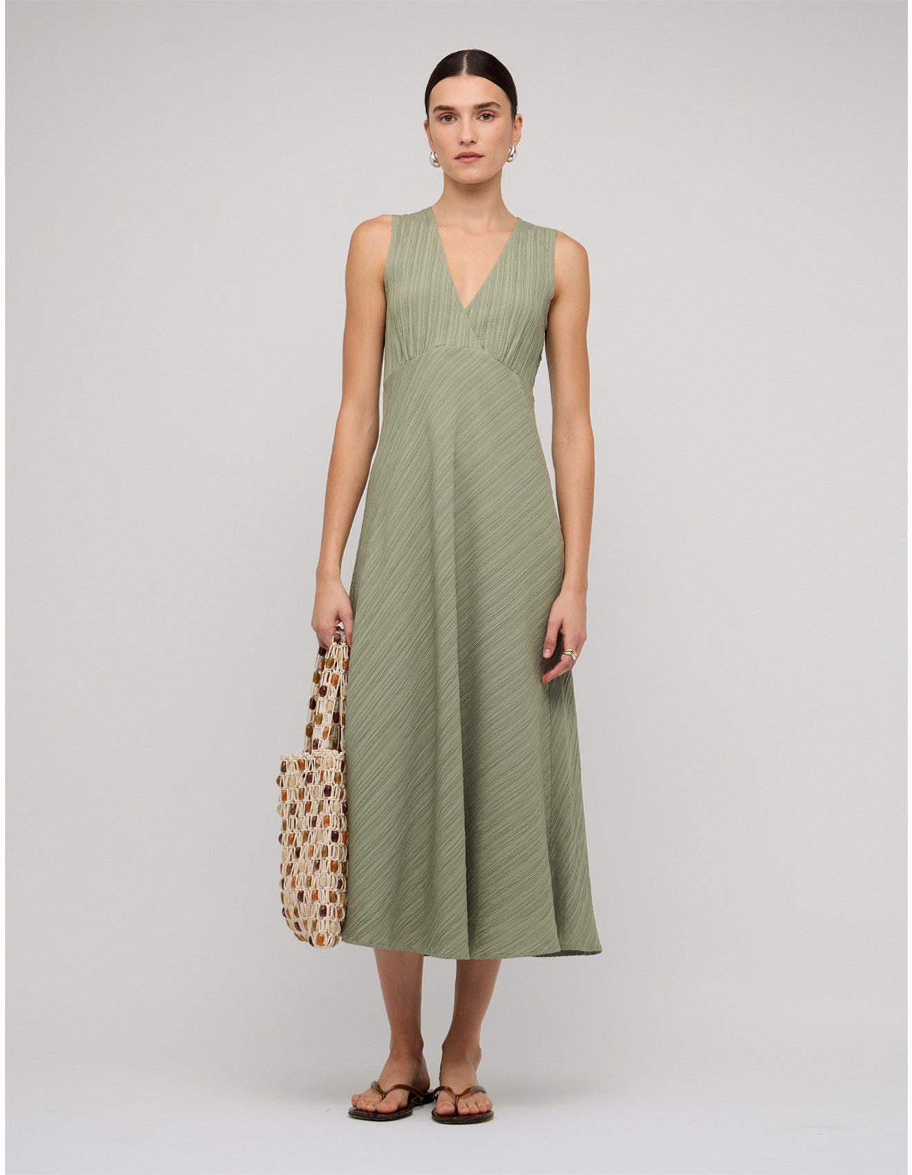 STAPLE THE LABEL - Amira Bias Midi Dress.  Sage