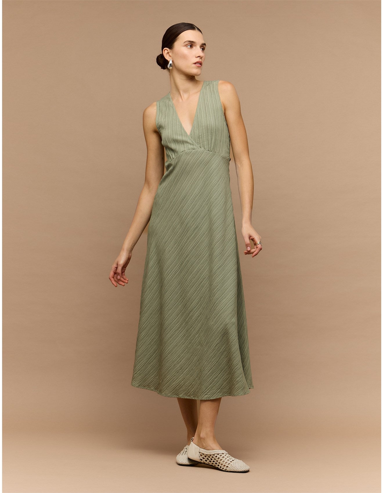 STAPLE THE LABEL - Amira Bias Midi Dress.  Sage
