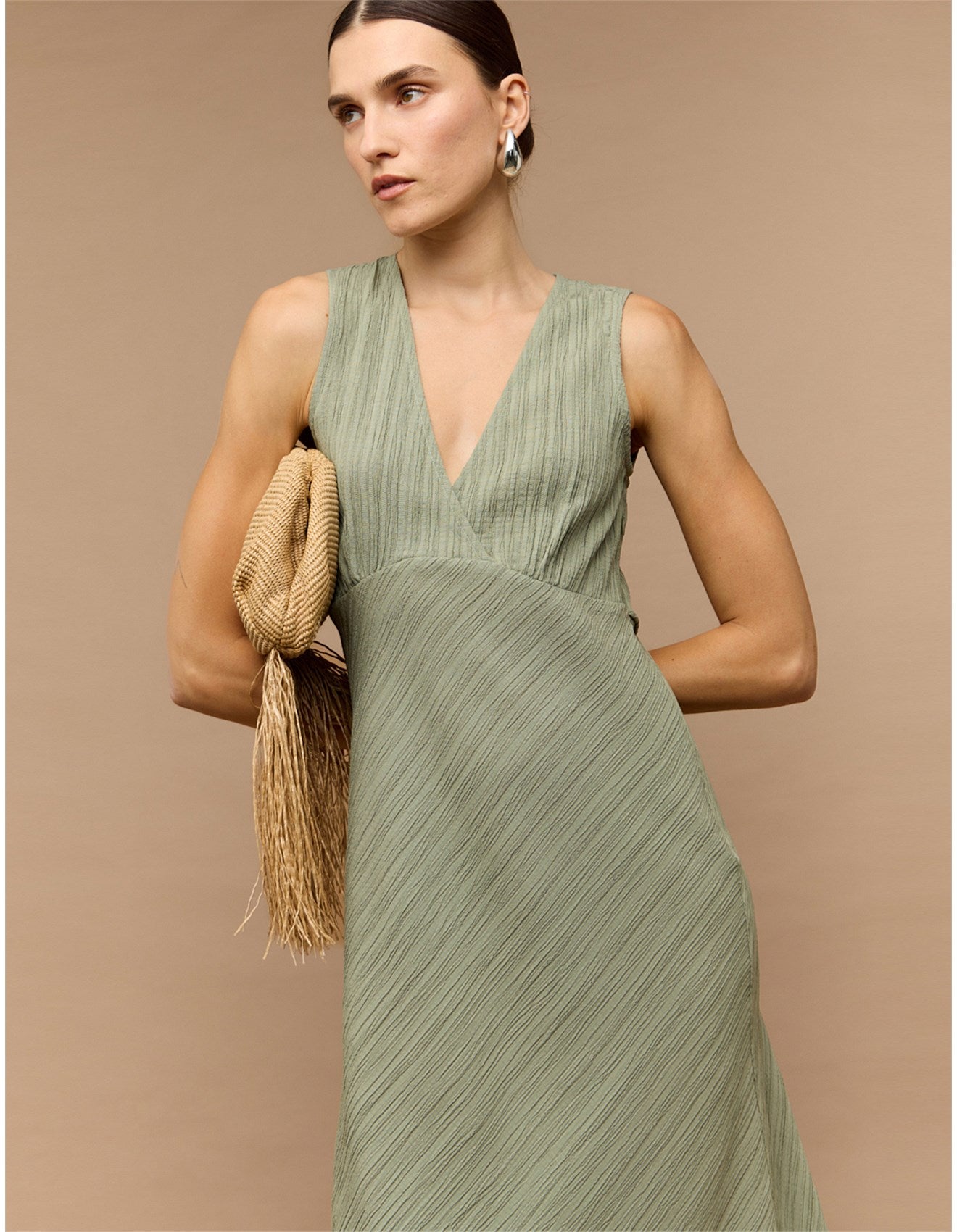 STAPLE THE LABEL - Amira Bias Midi Dress.  Sage