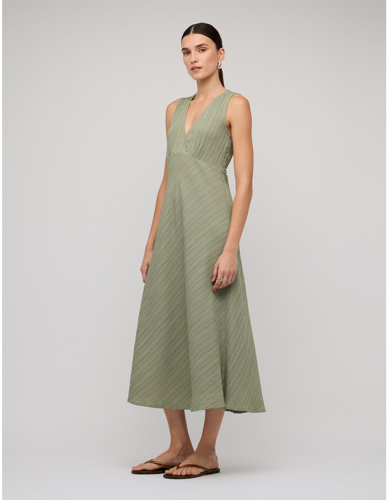 STAPLE THE LABEL - Amira Bias Midi Dress.  Sage