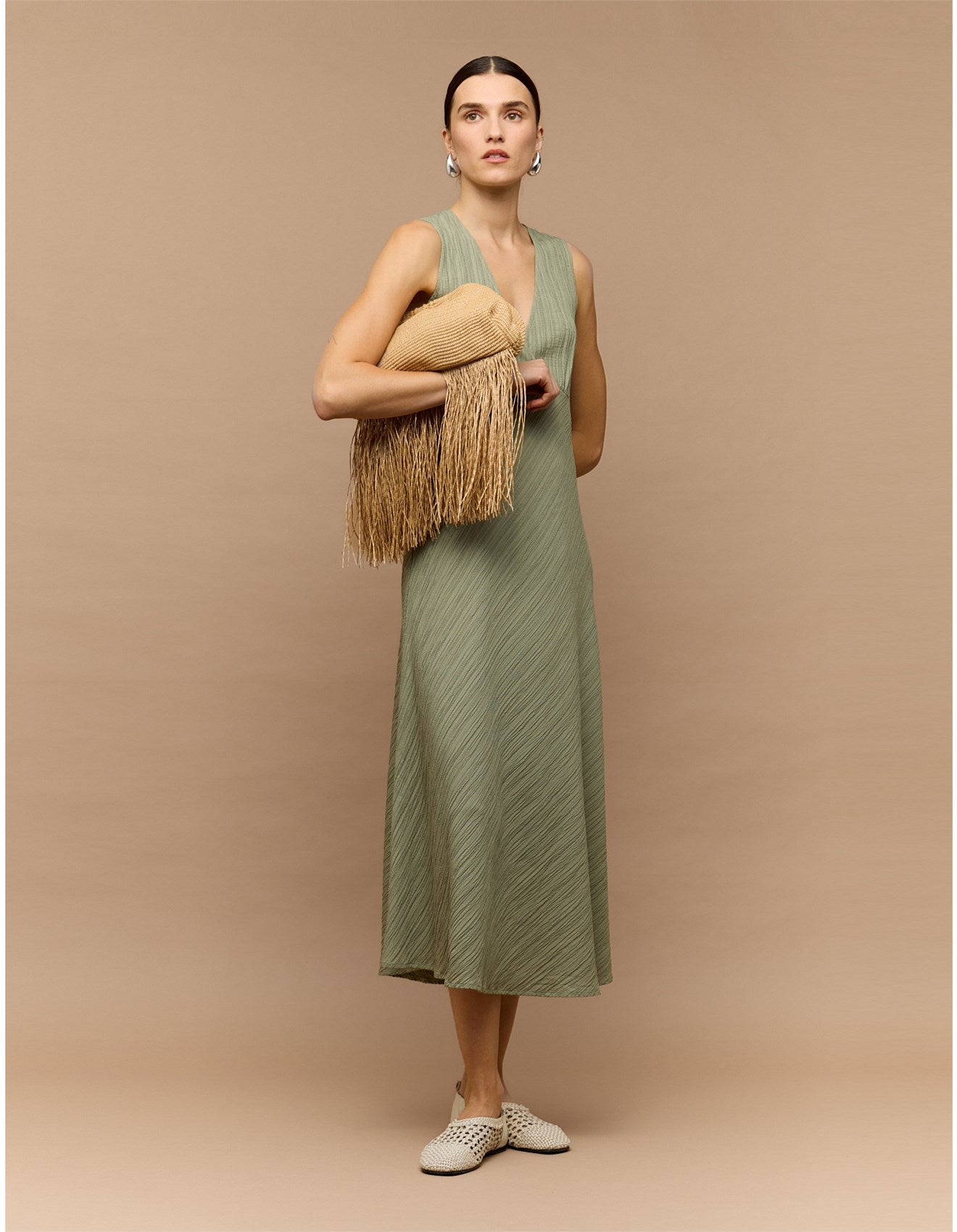 STAPLE THE LABEL - Amira Bias Midi Dress.  Sage