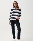 GOONDIWINDI COTTON - Stripe 1/2 Zip Rugby. Dark Navy/White