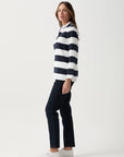 GOONDIWINDI COTTON - Stripe 1/2 Zip Rugby. Dark Navy/White
