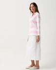 GOONDIWINDI COTTON - Stripe 1/2 Zip Rugby. Pink and White