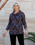 Equinox Roll Neck Floral Printed Soft Jersey Top Black/Blue/Multi Coloured