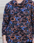 Equinox Roll Neck Floral Printed Soft Jersey Top Black/Blue/Multi Coloured