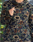 Equinox Roll Neck Floral Printed Soft Jersey Top Navy