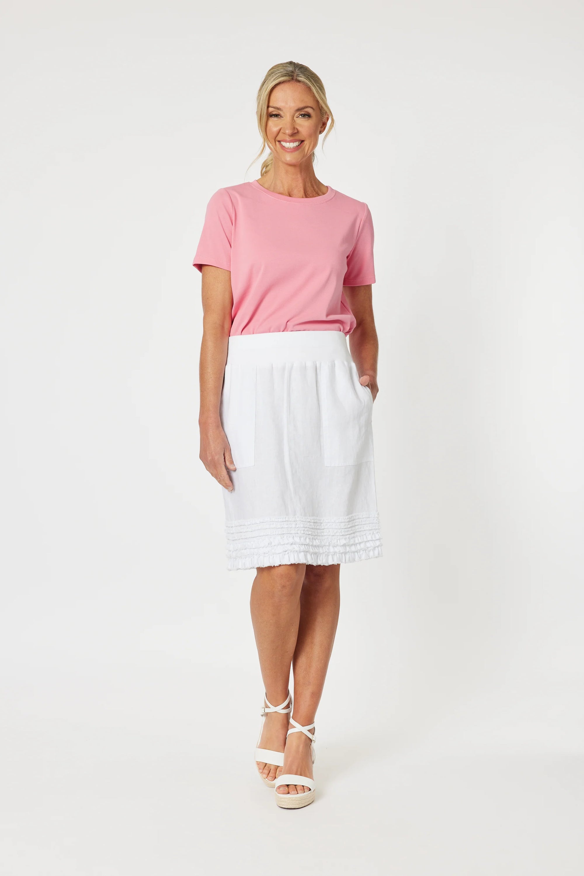 GORDON SMITH-   Mimi Ruffle Hem Linen Skirt - White