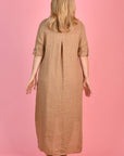 LA SOFIA - Positano Linen Button Dress - Caramel