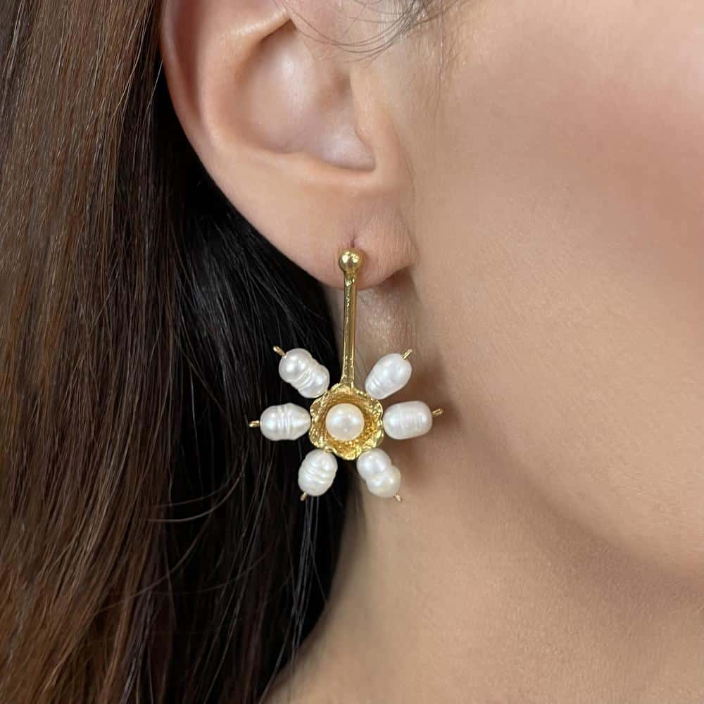 Freshwater Pearl Flower Drop Earrings