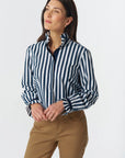 GOONDIWINDI - Frill Stripe Shirt - White/Navy