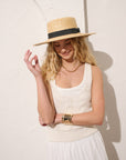 Black Ribbon Trim Straw Boater Hat