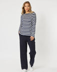 THREADZ- Stripe Long Sleeve Top. Navy/White