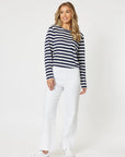 THREADZ- Stripe Long Sleeve Top. Navy/White