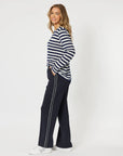 THREADZ- Stripe Long Sleeve Top. Navy/White