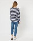 THREADZ- Stripe Long Sleeve Top. Navy/White