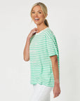 GORDON SMITH-  Saint Tropez Stripe Print Tee - Mint.